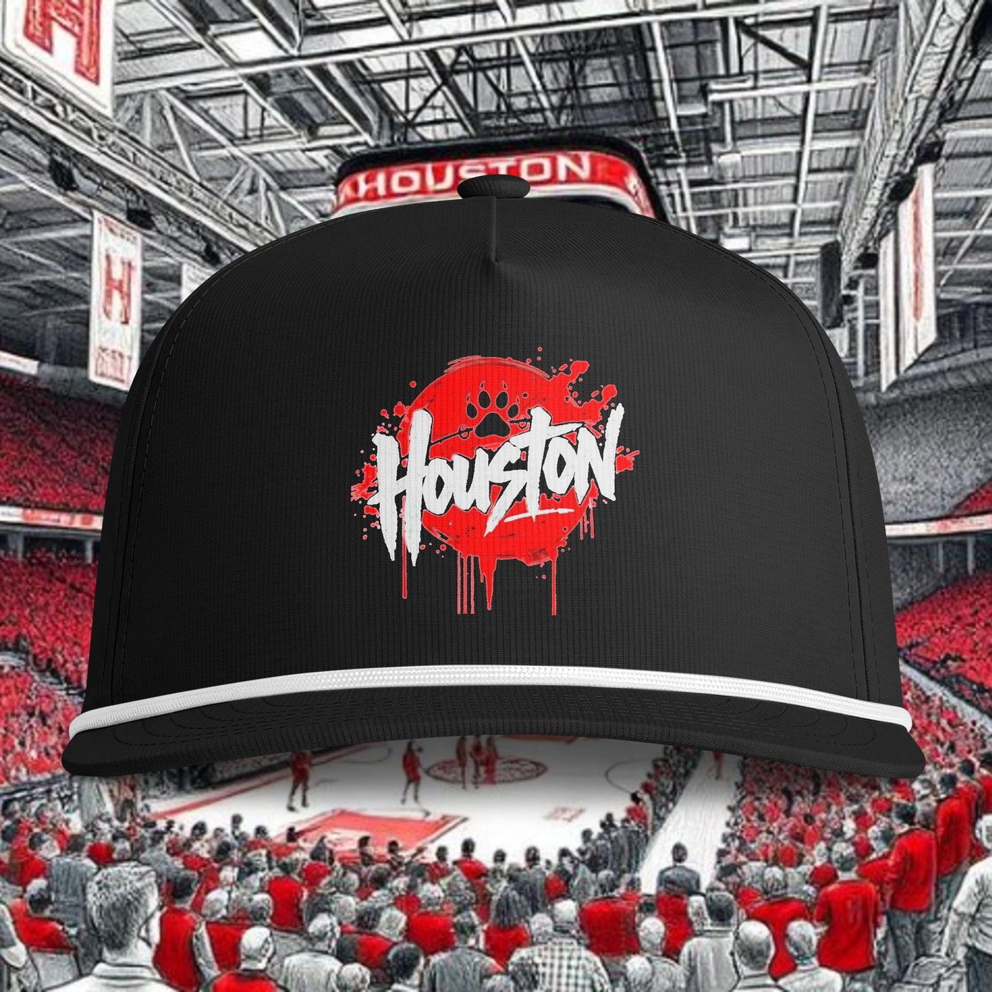 Houston Graffiti Rope Cap — Sunwashed Red Drip Logo Hat