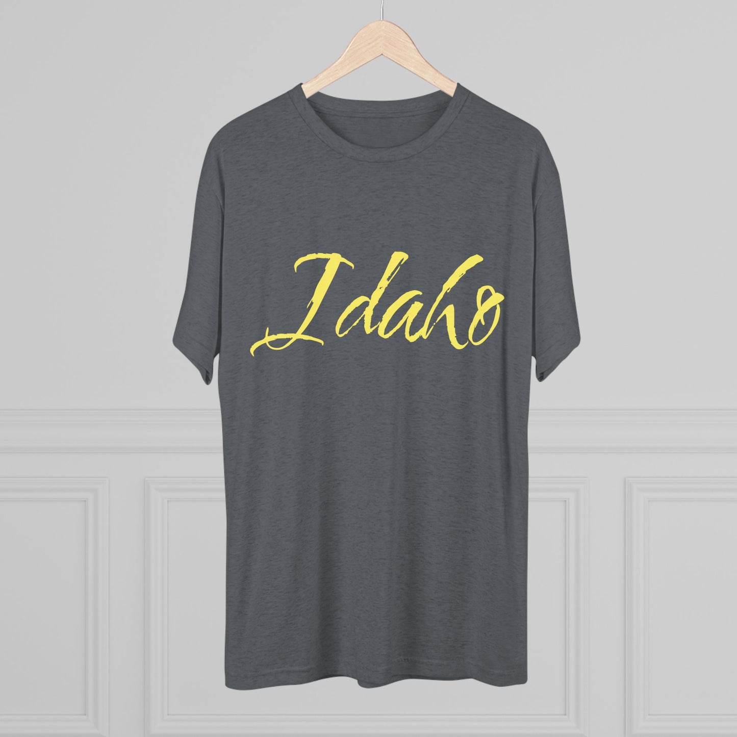 Idaho Script T‑Shirt — State Pride Tee, Tri-Blend Soft Style, Perfect for Class or Gameday.