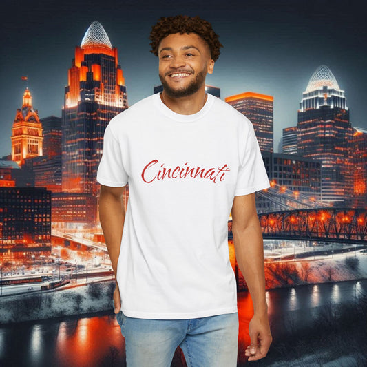 Cincinnati Script T-Shirt — Retro City Name Tee, Tri-Blend, Ultra Comfort, Perfect for Gameday