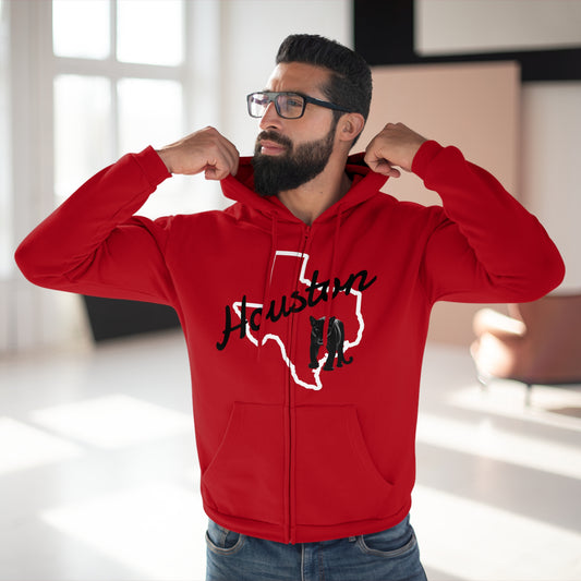 Houston Texas Zip Hoodie — State Outline With Houston Script & Lone Star Design