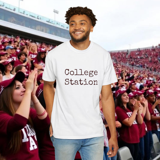 College Station Unisex Garment-Dyed T-Shirt | Casual Wear, College Apparel, Gift for Students, Everyday Style, Trendy Tees