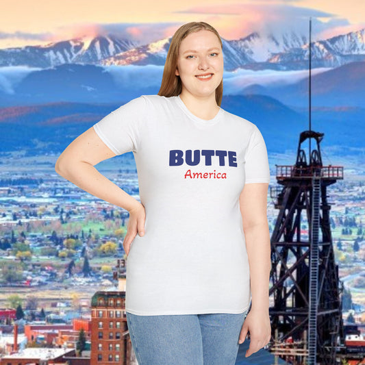 Butte, America Unisex Softstyle T-Shirt - Cozy Apparel for Locals, Travel Souvenir, Gift Idea, Casual Wear, Adventure Tee