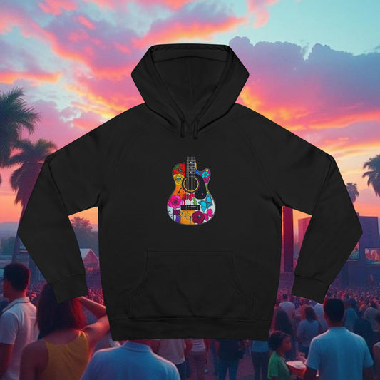 Vibrant Guitar Art Hoodie, Unisex Supply Hoodie, Music Lover Gift, Festival Fashion, Unique Hoodie, Perfect for Concerts, Stylish Gift Idea