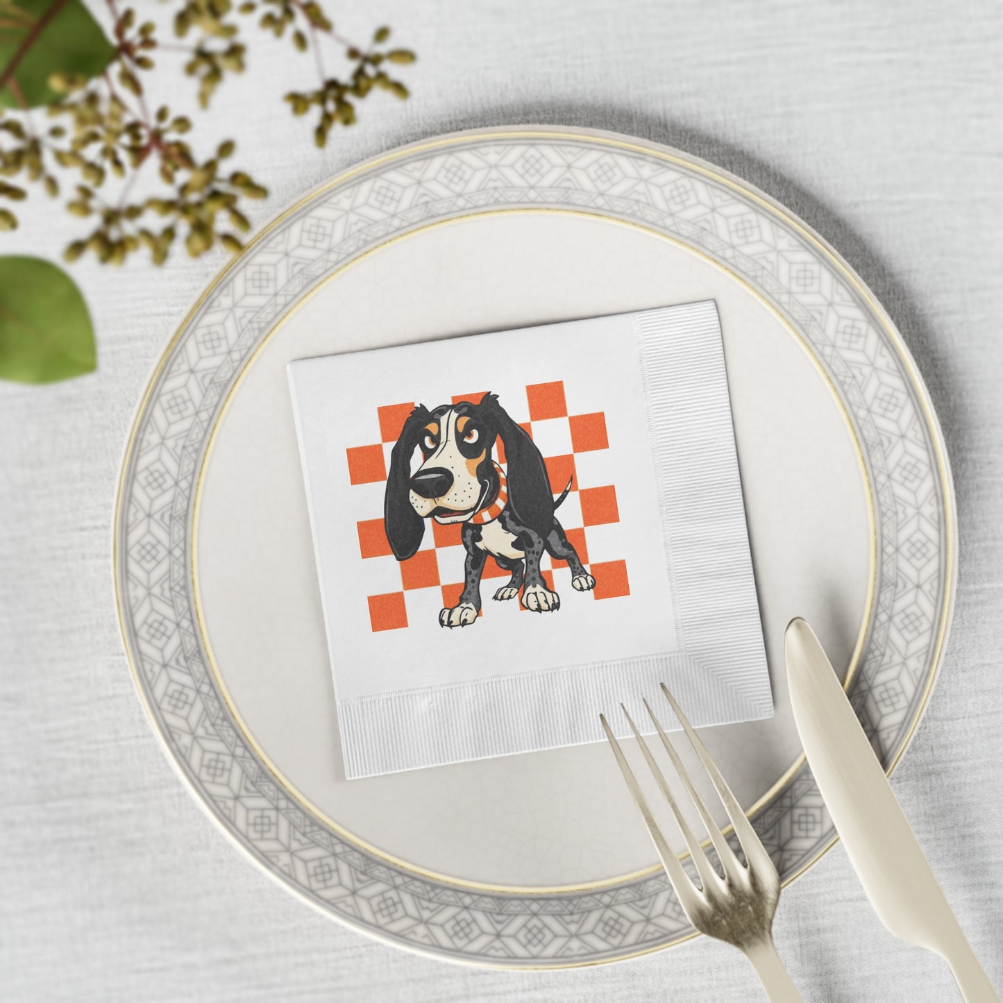 Gameday Napkins — Orange Checkered Party Cocktail Napkins