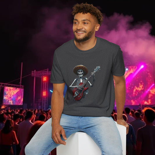 Skeleton Guitarist T-Shirt, Music Festival Shirt, Halloween Costume Tee, Vintage Rock Band Top, Unisex Graphic T-Shirt