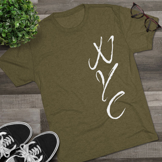 NYC Script Tee — 'REP' Skyline Back Graphic, Tri-Blend Soft T-Shirt