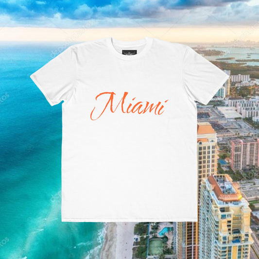 Miami Script Tee — Men's Lightweight Beach Vacation T-Shirt, Perfect for Gameday