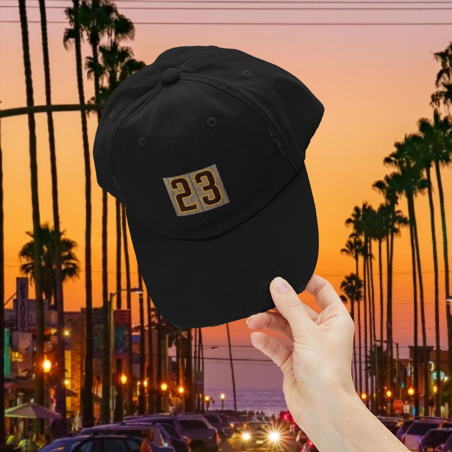 Baseball Stars Unisex Distressed Cap with Vintage 23 Design, Casual Hat for Men & Women, Perfect Gift for Padres Fans, Everyday Wear