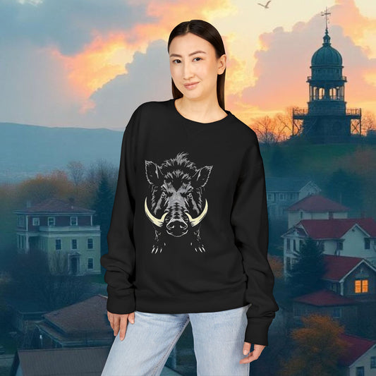 Crewneck Sweatshirt, Wild Boar Graphic, Unisex Cozy Sweatshirt, Vintage Style Crew Neck, Outdoor Adventure Apparel