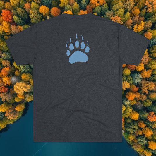 Maine Vertical Text T‑Shirt — State Pride Bear Paw Tee, Tri-Blend Soft Style T-Shirt
