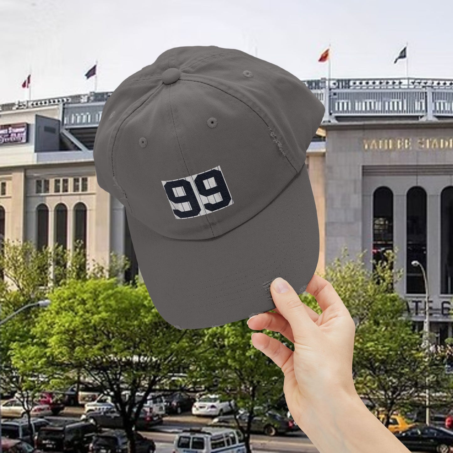 Baseball Stars Distressed Unisex Baseball Cap with Custom Number 99, Trendy Hat for Casual Outfits, Gifts for Sports Lovers
