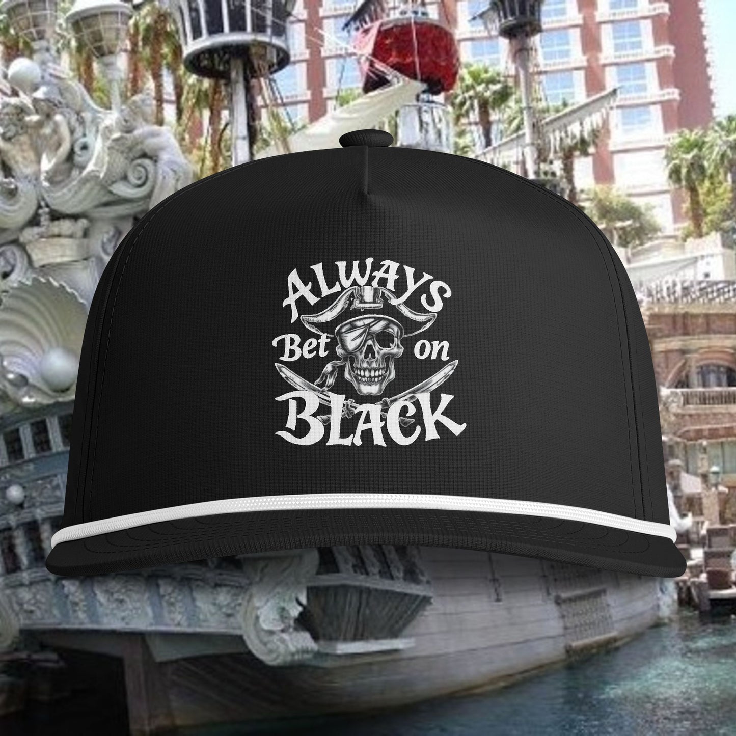 Always Bet on Black Rope Cap — Pirate Skull Snapback Hat