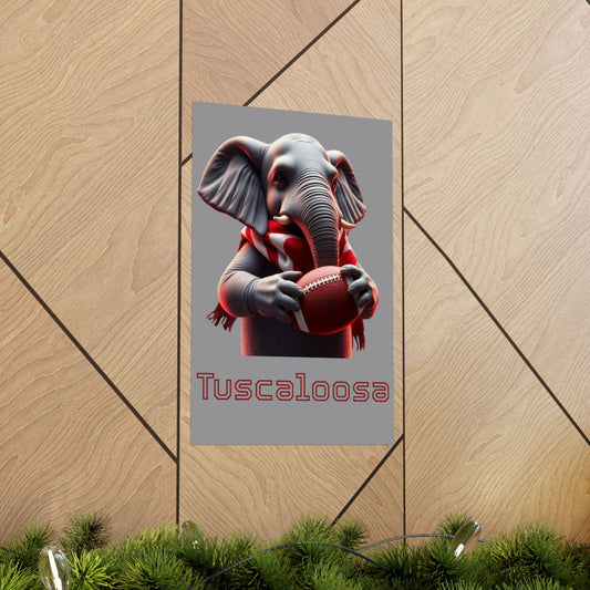 Tuscaloosa Elephant Football Poster, Matte Wall Art, Home Décor, Gift for Sports Fans, Kids Room Decoration, Alabama Pride