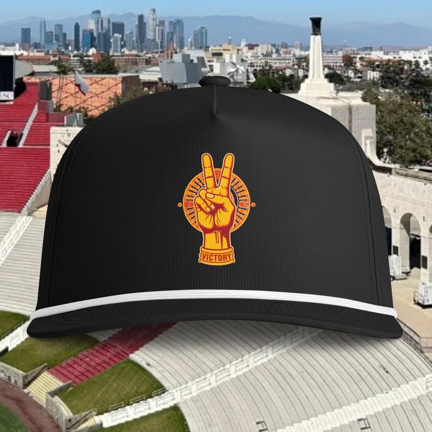 Victory Peace Sign Rope Cap — Sunwashed Retro Snapback Hat