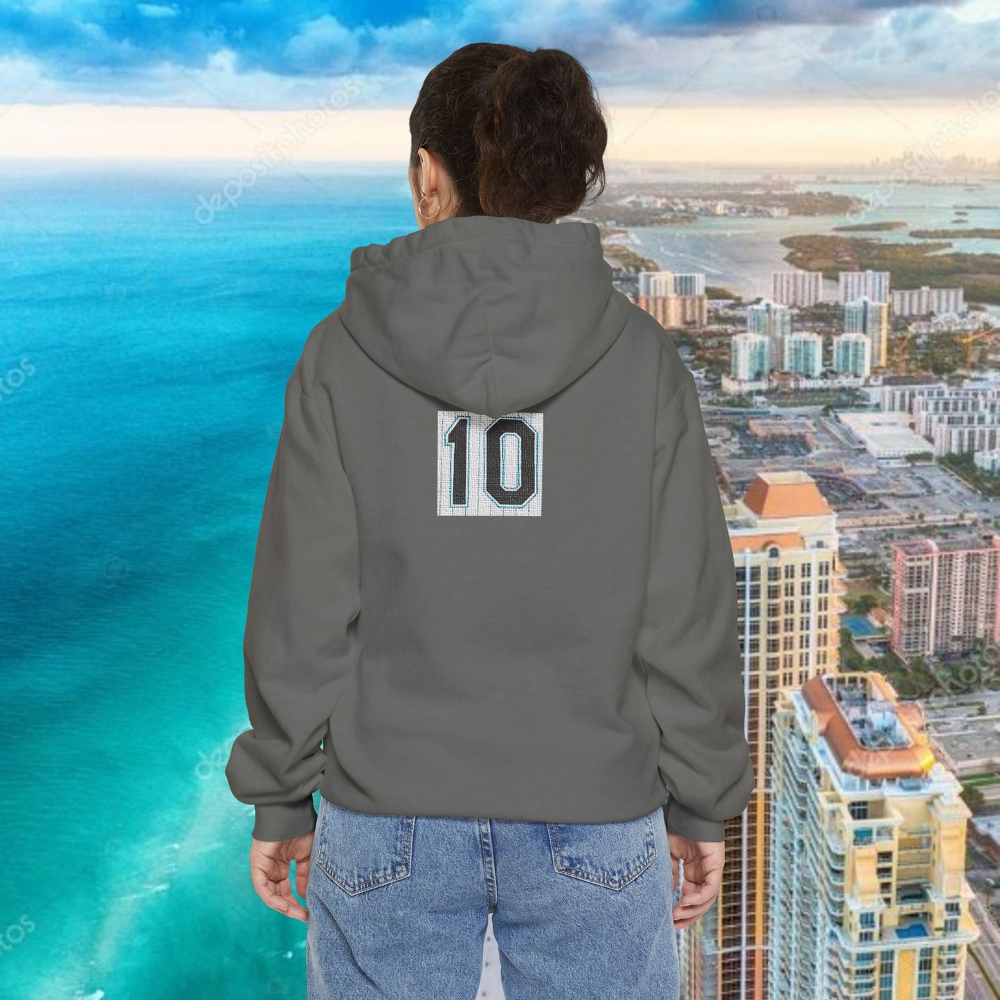 Teal Retro Garment-Dyed Hoodie with 10 Design, Stylish Hoodie, Casual Wear, Unique Gift, Trendy Apparel