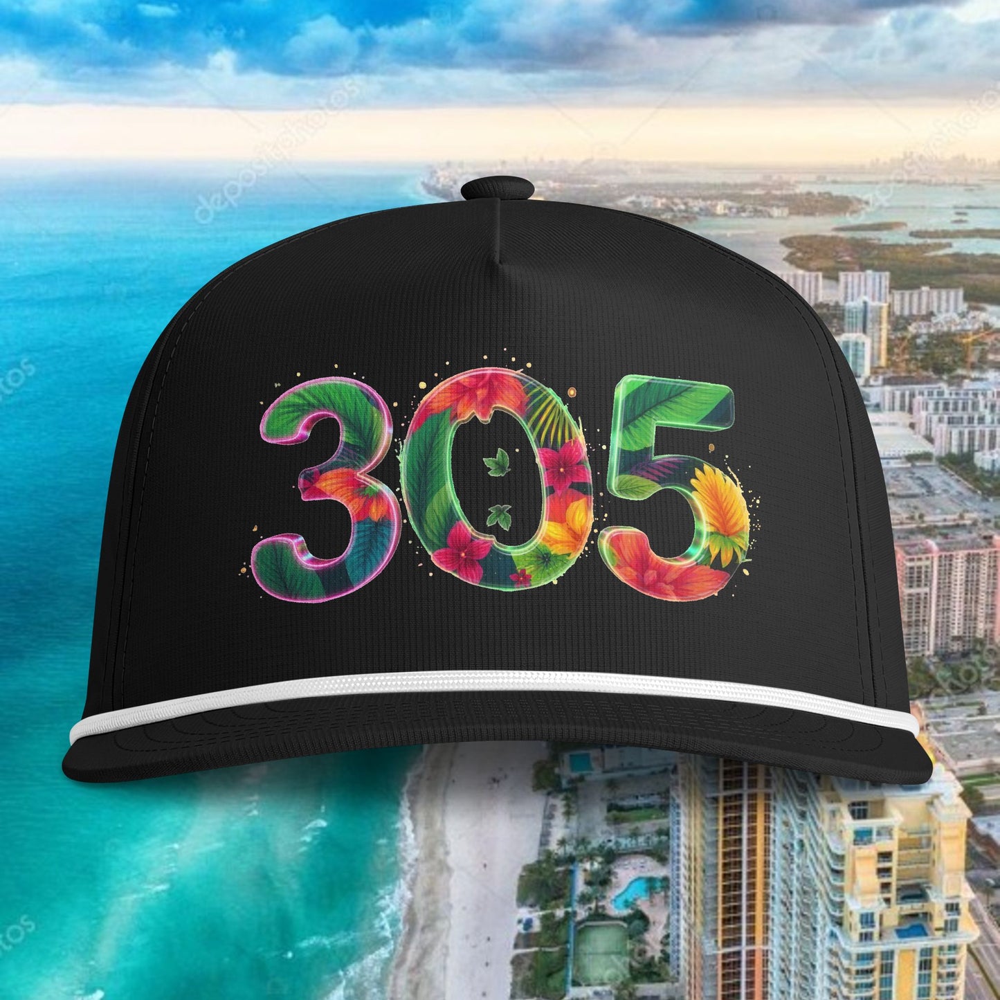 Sunwashed Rope Cap - Retro 305 Tropical Miami Trucker Hat