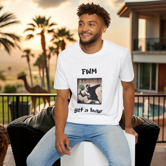 T-Shirt — "FWM Get a Bag" Graphic Tee (Banksy-Style Street Art)