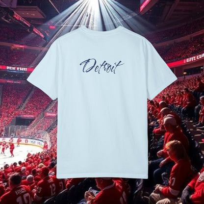 Detroit T-Shirt — Vertical Mascot Graphic with 'Detroit' Script