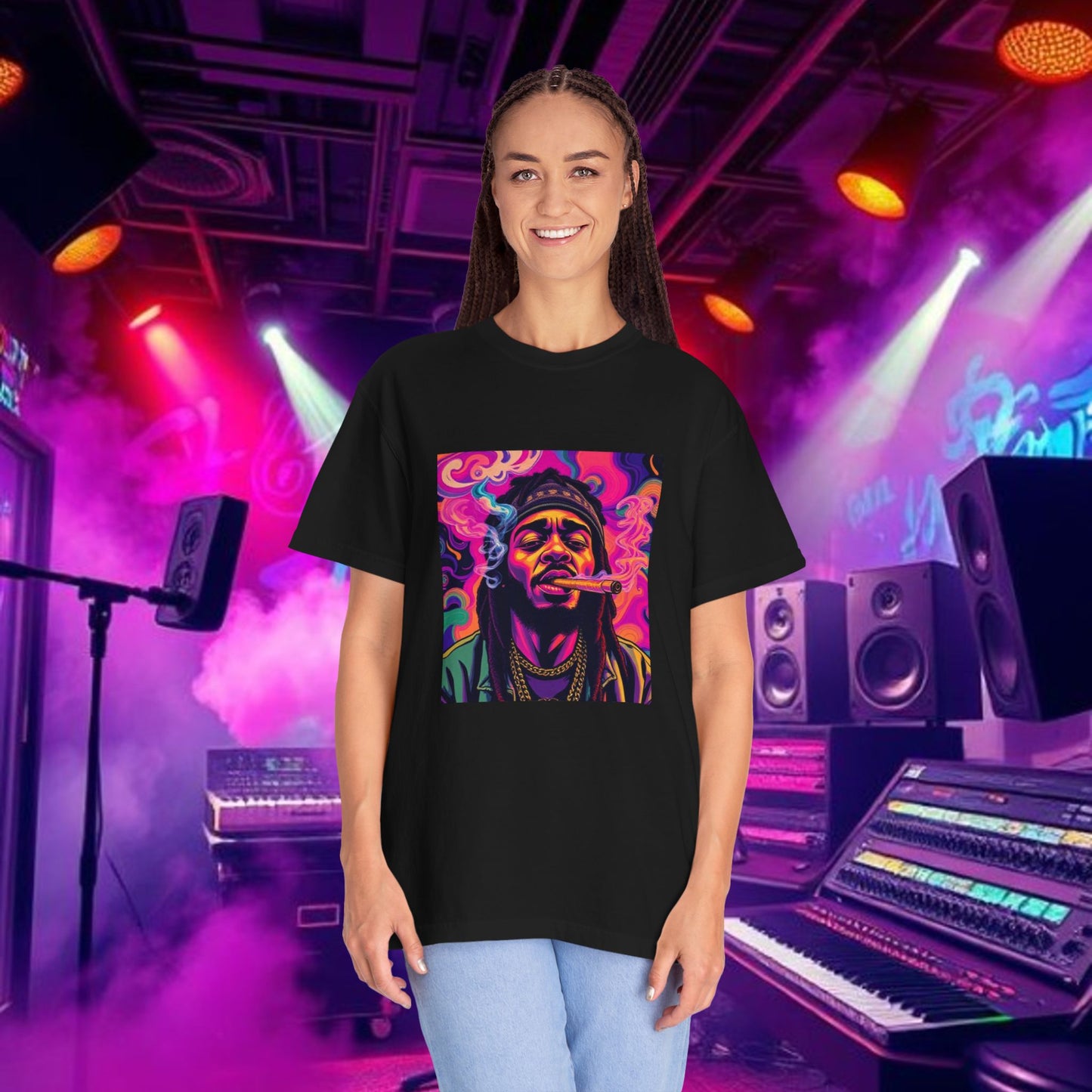 Vibrant Unisex Graphic Tee, Funky Smoke Art Shirt, Casual Streetwear, Gift for Music Lovers, Trendy Summer Top, Unique Festival Wear