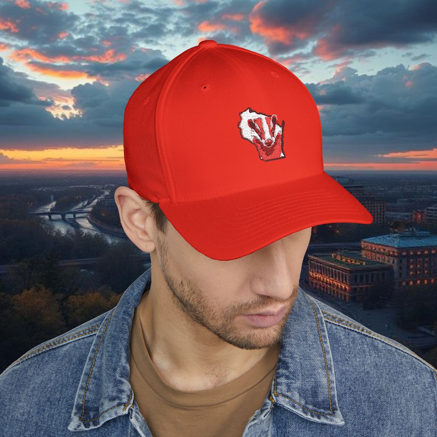 Badger Hat - Structured Embroidered Hat, Sports Hat, College Gear, Gift for Wisconsin Fans, USA Map Cap