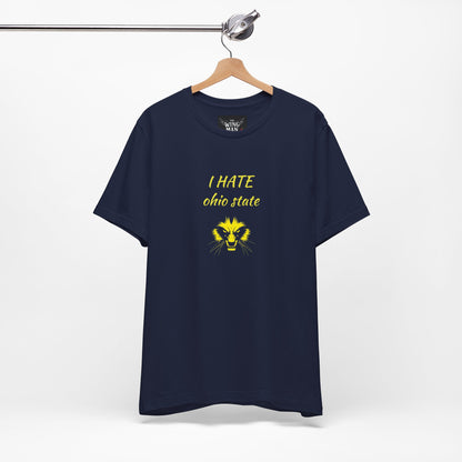 I Hate Ohio State Tee, Unisex Jersey Short Sleeve Tee, Game Day Shirt, College Sports Apparel, Football Fan Gift, Yellow Tee