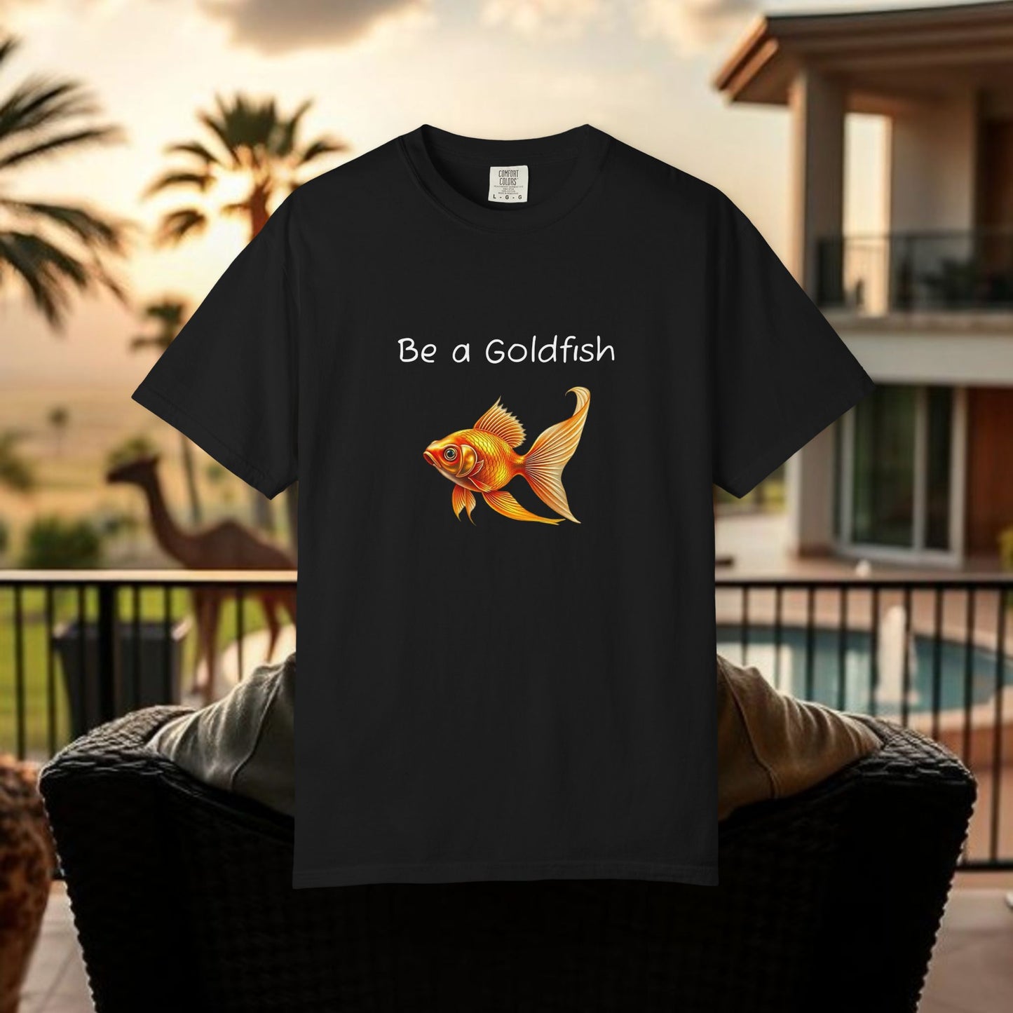 Be a Goldfish T-Shirt, Unisex Garment-Dyed Tee, Movie Reference Shirt, Casual Summer Shirt, Fun Gift for Athletes, Relaxed Fit Top