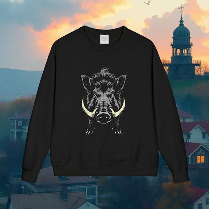 Crewneck Sweatshirt, Wild Boar Graphic, Unisex Cozy Sweatshirt, Vintage Style Crew Neck, Outdoor Adventure Apparel