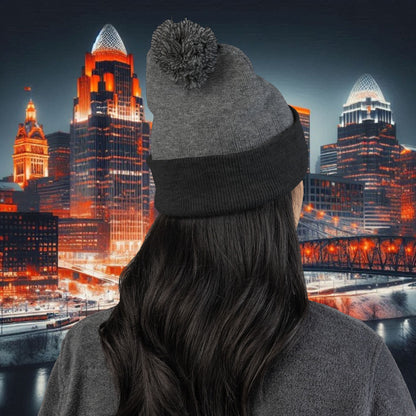 Bengal Tiger Pom-Pom Knit Cap - Cozy Winter Hat, Embroidered Beanie for Sports Fans, Gift for Holidays, Fashion Accessory, Cold Weather Gear