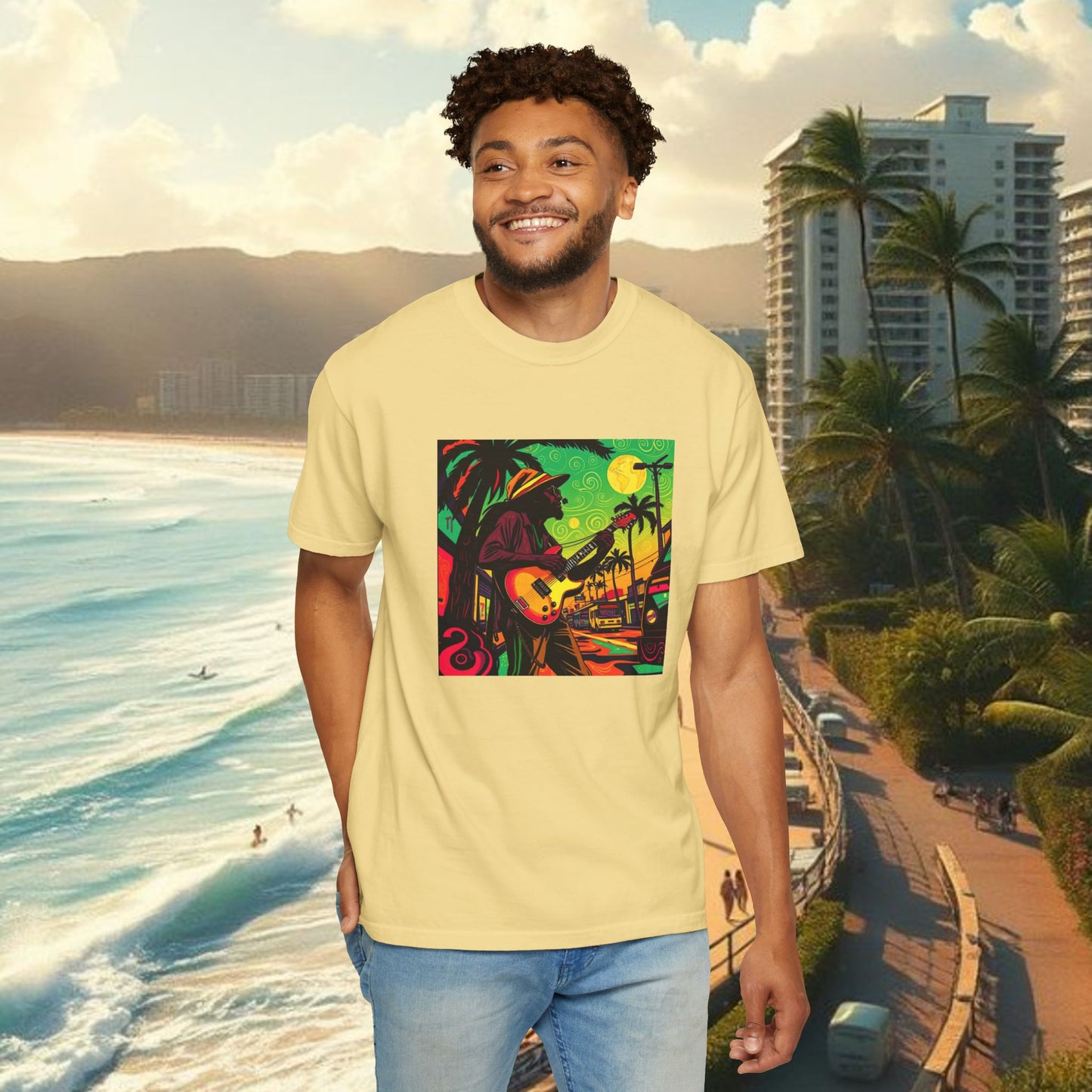 Vibrant Beach Vibes Unisex T-Shirt - Music & Paradise Design