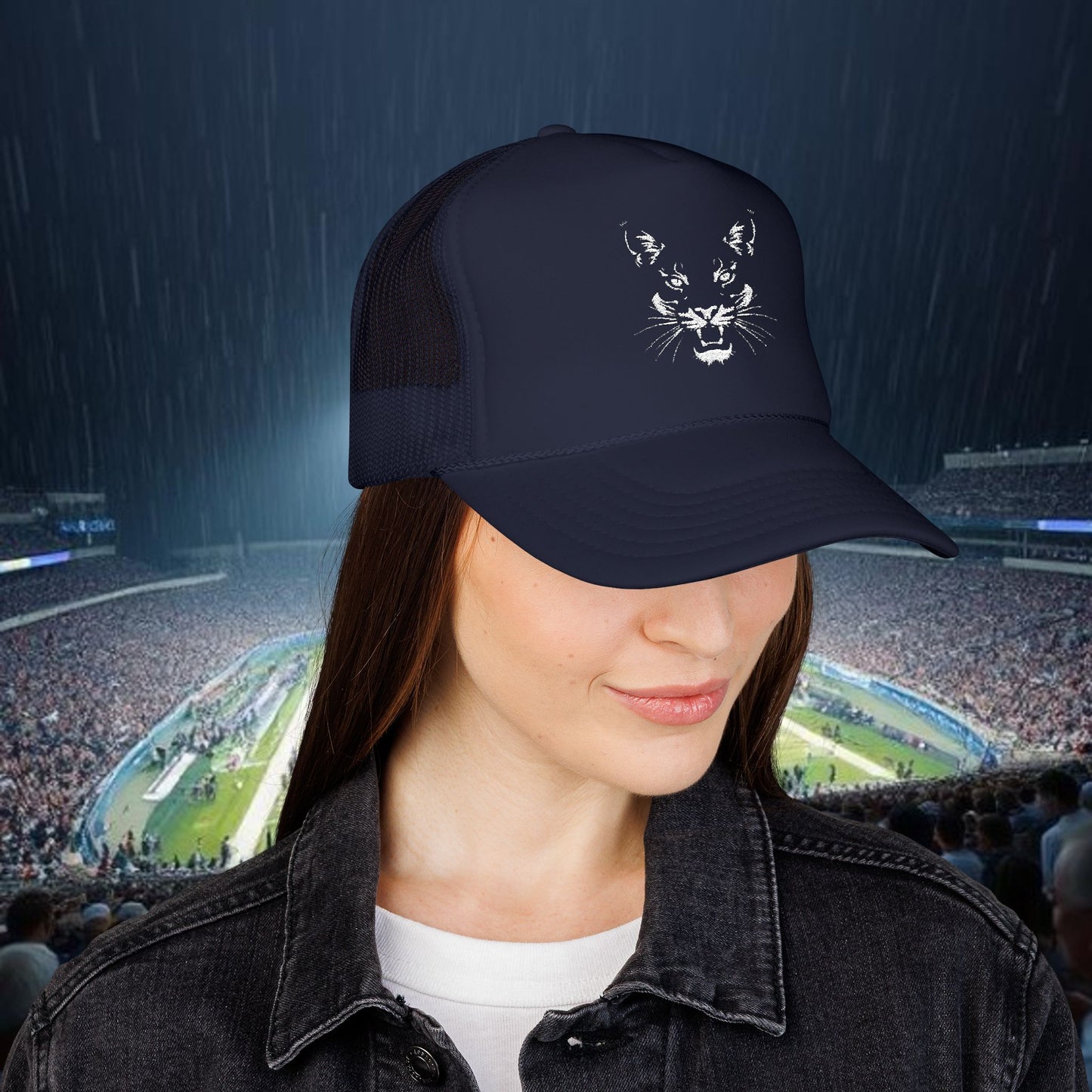 Fierce Foam Trucker Hat - Embroidered Cat Emblem, Casual Cap, Outdoor Hat, Gift for Sports Lovers, Trendy Headwear