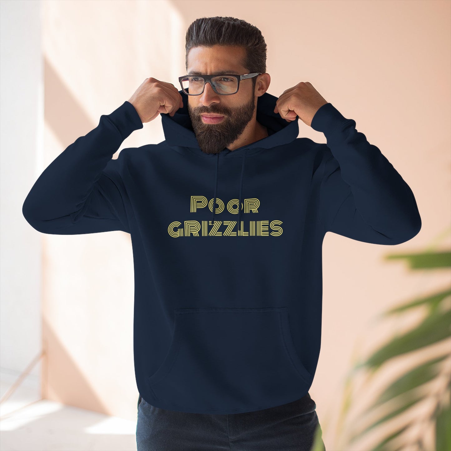 Poor Grizzlies Cozy Three-Panel Fleece Hoodie, Casual Wear, Gift for Bobcat Fans, Fall Essentials, Outdoor Adventures, Bobcat Tailgate Gear