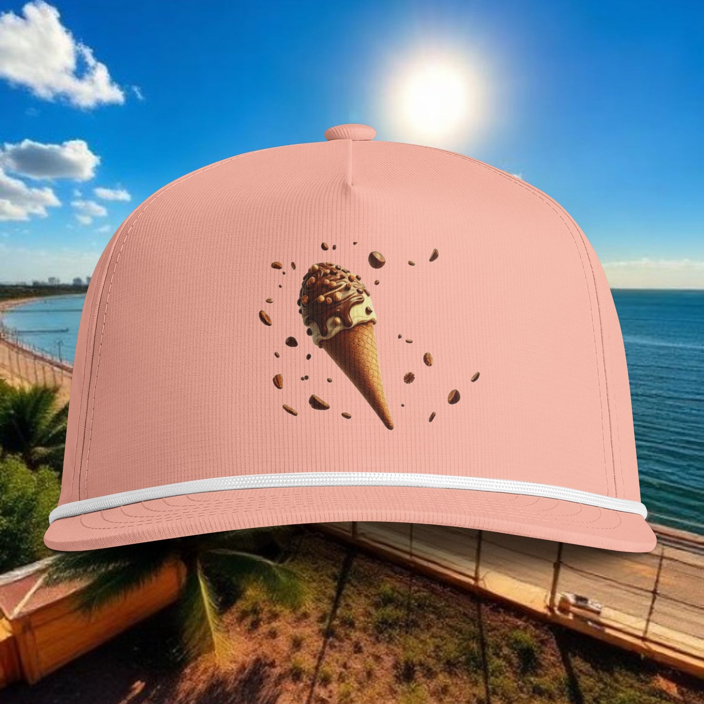 Ice Cream Cone Rope Cap — Retro Sunwashed Beach Hat