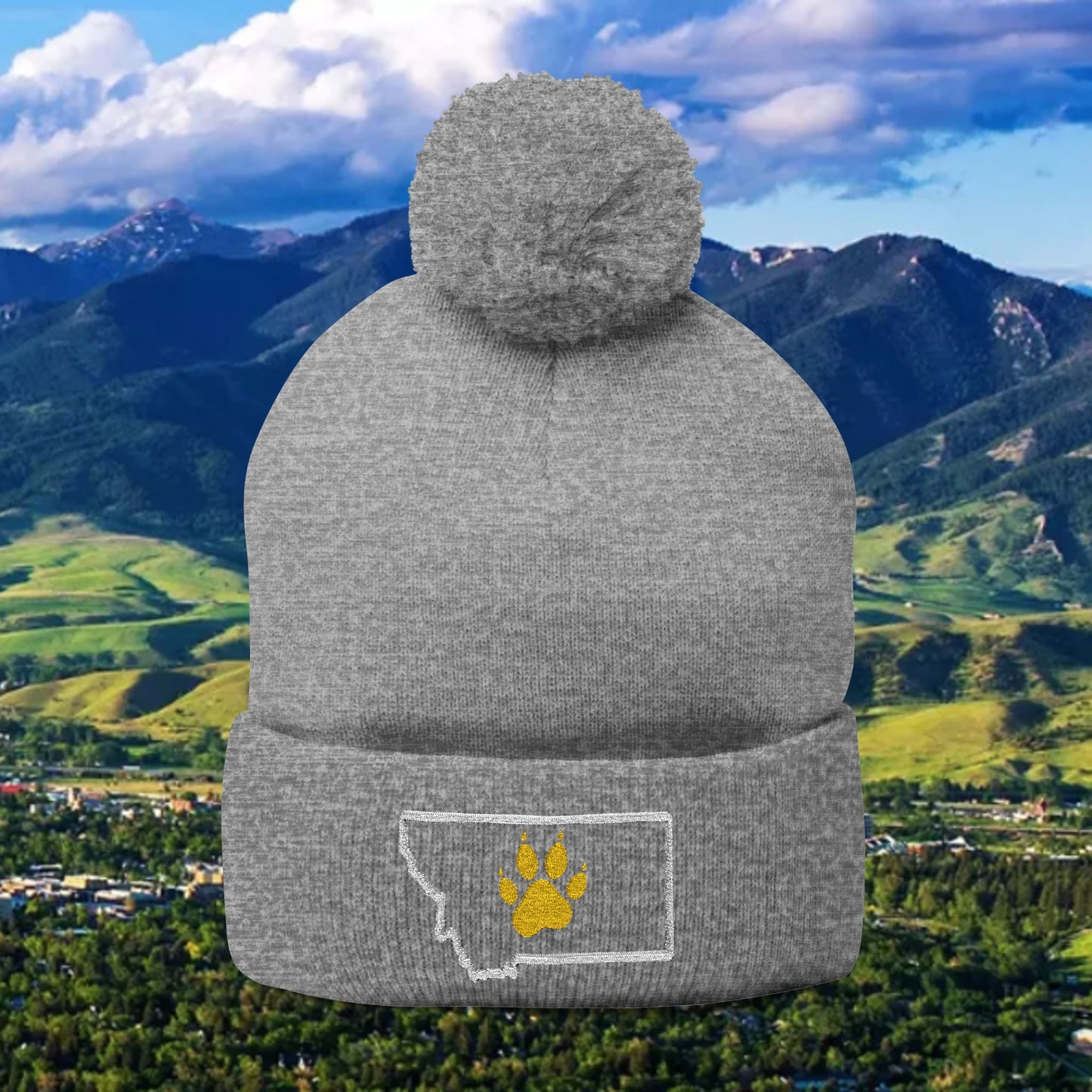 Bobcat Paw Print Pom-Pom Knit Cap, Warm Winter Beanie, Cat Fan Gift, Cozy Fashion Accessory, Great for Cold Games