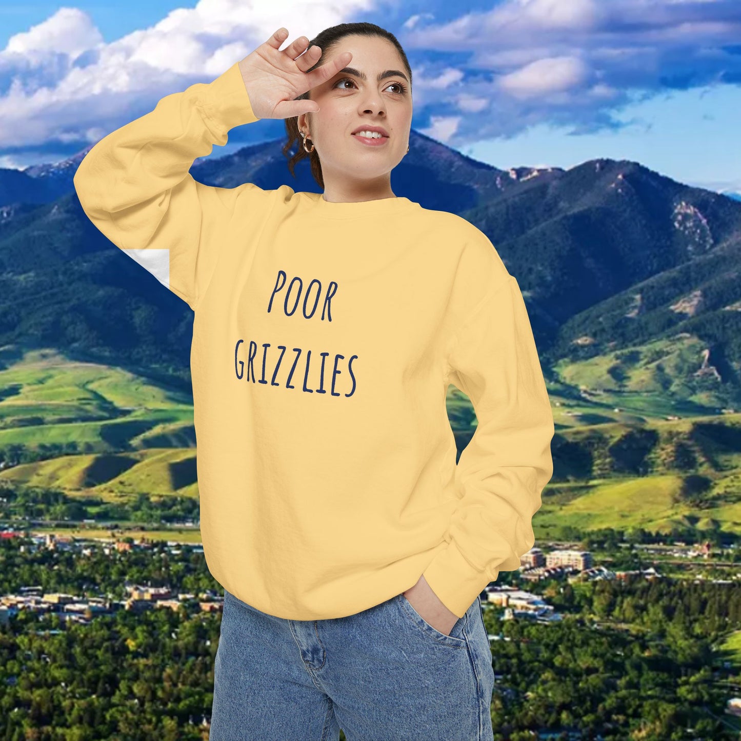 Poor Grizzlies Unisex Garment-Dyed Sweatshirt, Cozy Crewneck, Perfect Gift for Nature Lovers, Casual Wear, Wildlife Appreciation