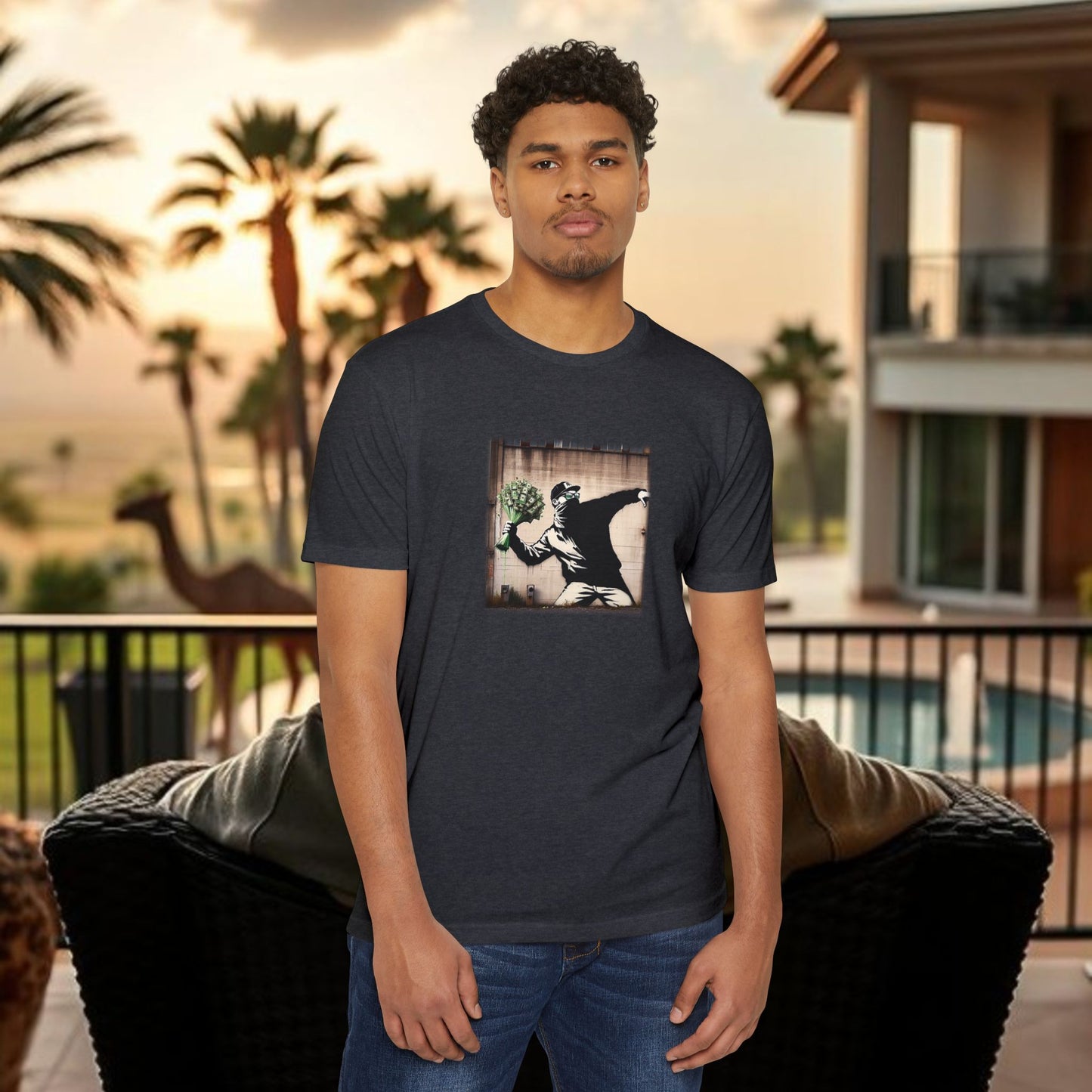 Wing Man Banksy Inspired Streetwear T-Shirt - Unisex Graphic Tee, Casual Wear, Unique Gift, Everyday Style, Urban Vibe, Festival Outfit