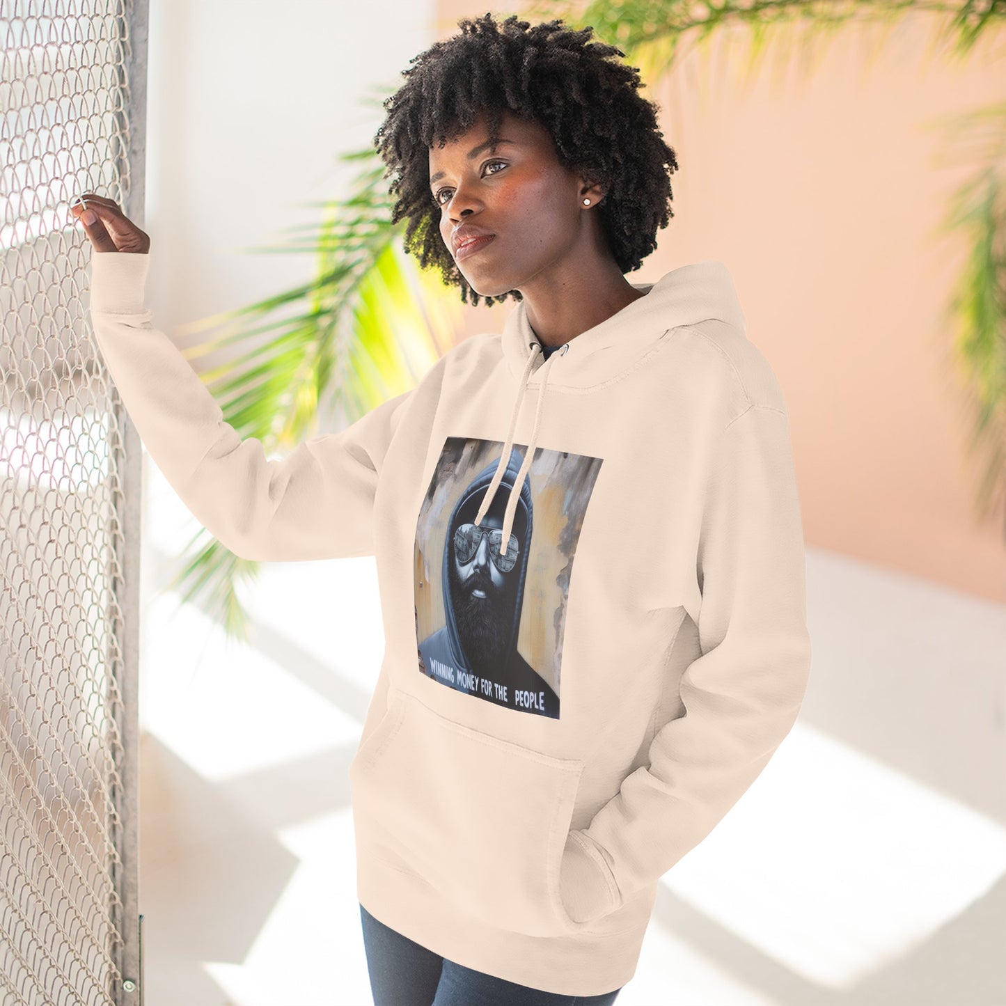 Wing Man "Winning Money for the People" Fleece Hoodie - Urban Style, Cozy Wear, Graphic Sweatshirt, Gift for Him, Artistic Fashion