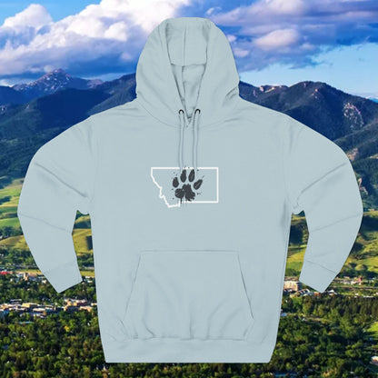 Bobcat Paw Print Fleece Hoodie, Cozy Sweatshirt, Casual Outdoor Wear, Unique Gift for Cat Fans, Montana State Fans