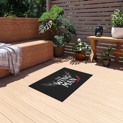 Outdoor Rug - "The Wing Man" Grill & BBQ Doormat with Wings and Chili Pepper Design
