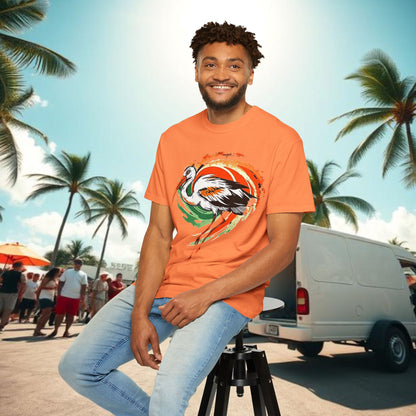 Ibis Artistic Graphic Design Tee, Unisex Garment-Dyed T-shirt, Perfect for Gameday or Beach, Sports Fan Shirt