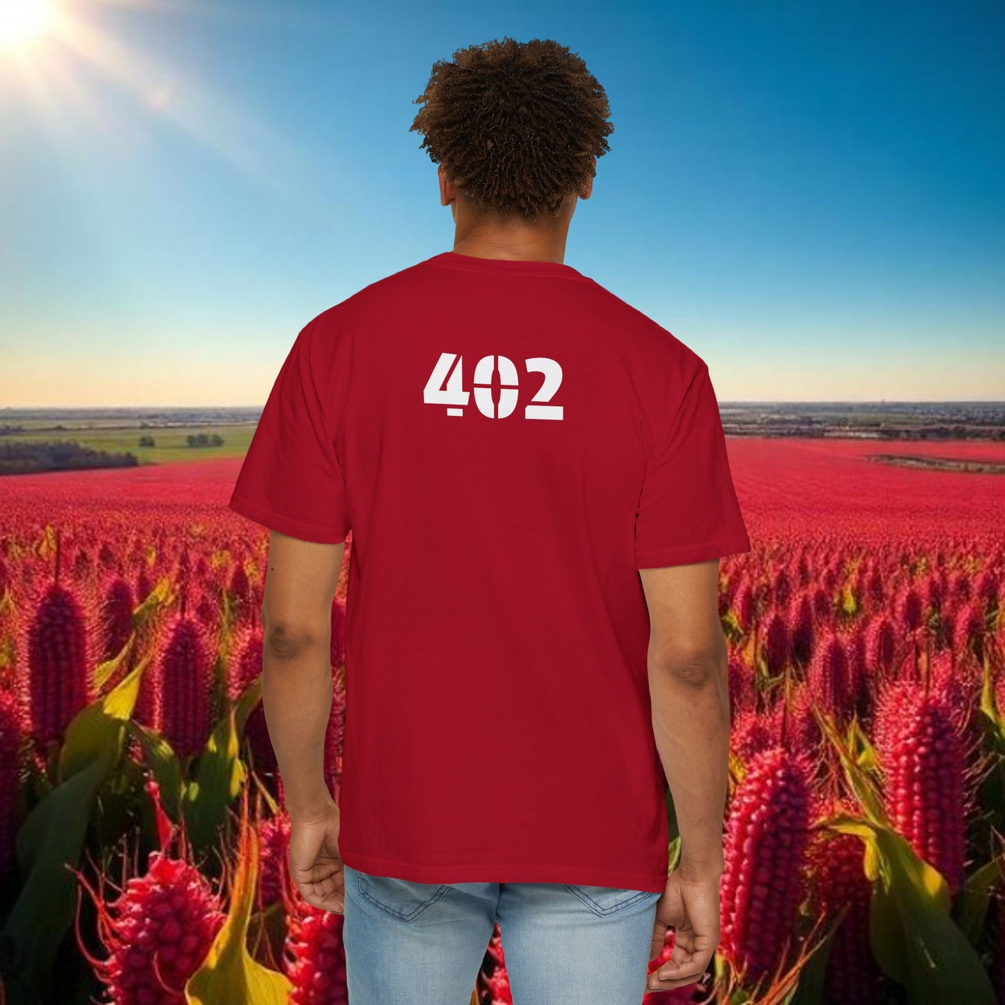 Lincoln Nebraska Area Code T-Shirt — White Tee with Red "Nebraska" & 402 Back Print, Soft-Style T-Shirt
