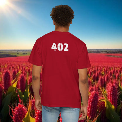 Lincoln Nebraska Area Code T-Shirt — White Tee with Red "Nebraska" & 402 Back Print, Soft-Style T-Shirt