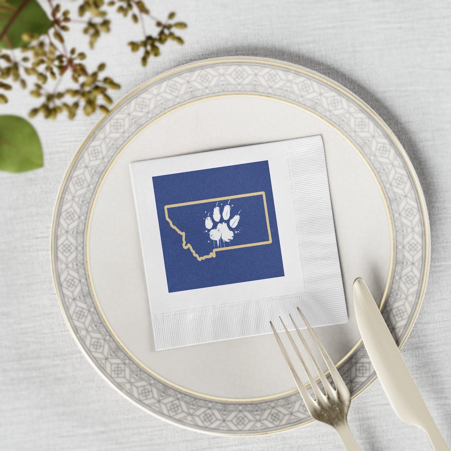 Montana State Outline Napkins — White Coined Cocktail Napkins, perfect for Gameday