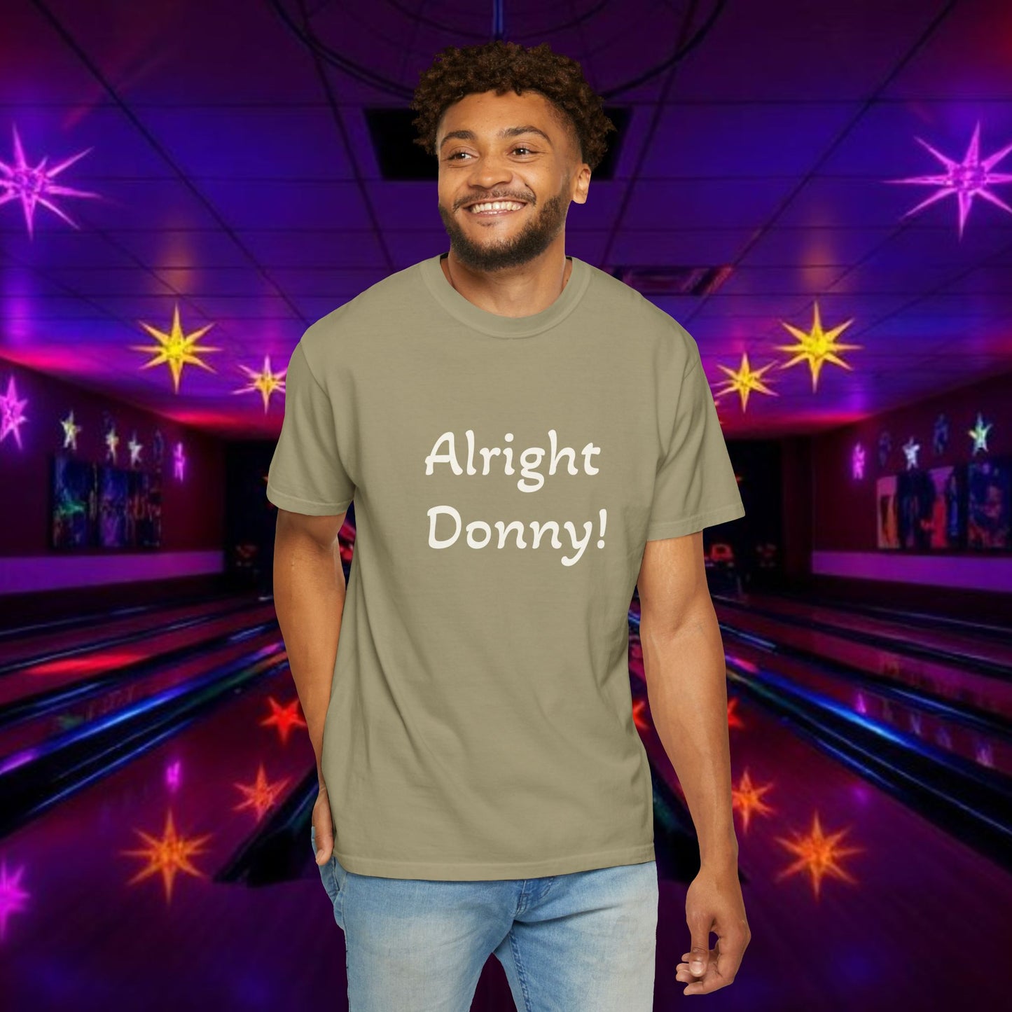 Vintage Garment-Dyed T‑Shirt — Minimal Retro Bowling Vibe, Lebowski Reference, Alright Donny