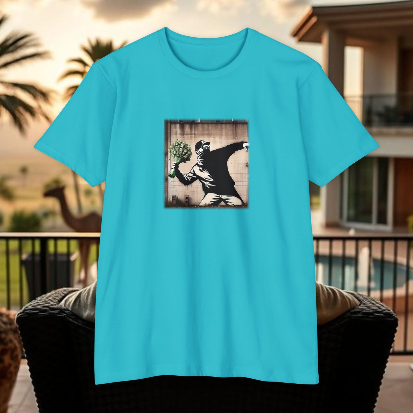 Wing Man Banksy Inspired Streetwear T-Shirt - Unisex Graphic Tee, Casual Wear, Unique Gift, Everyday Style, Urban Vibe, Festival Outfit