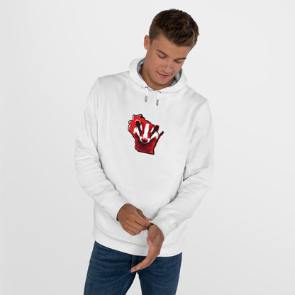 Wisconsin State Outline Design Hooded Sweatshirt with Bold Graphic, Cozy Apparel for Sports Fans, Perfect for Game Days, Gift for Him, Fashionable Streetwear