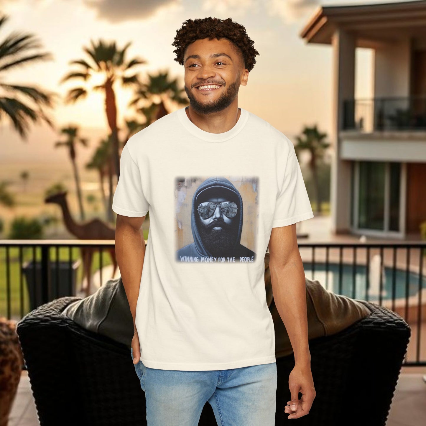 Wing Man Winning Money for The People, Urban Graphic T-shirt, Unisex Garment-Dyed Tee, Streetwear Style, Casual Summer Wear