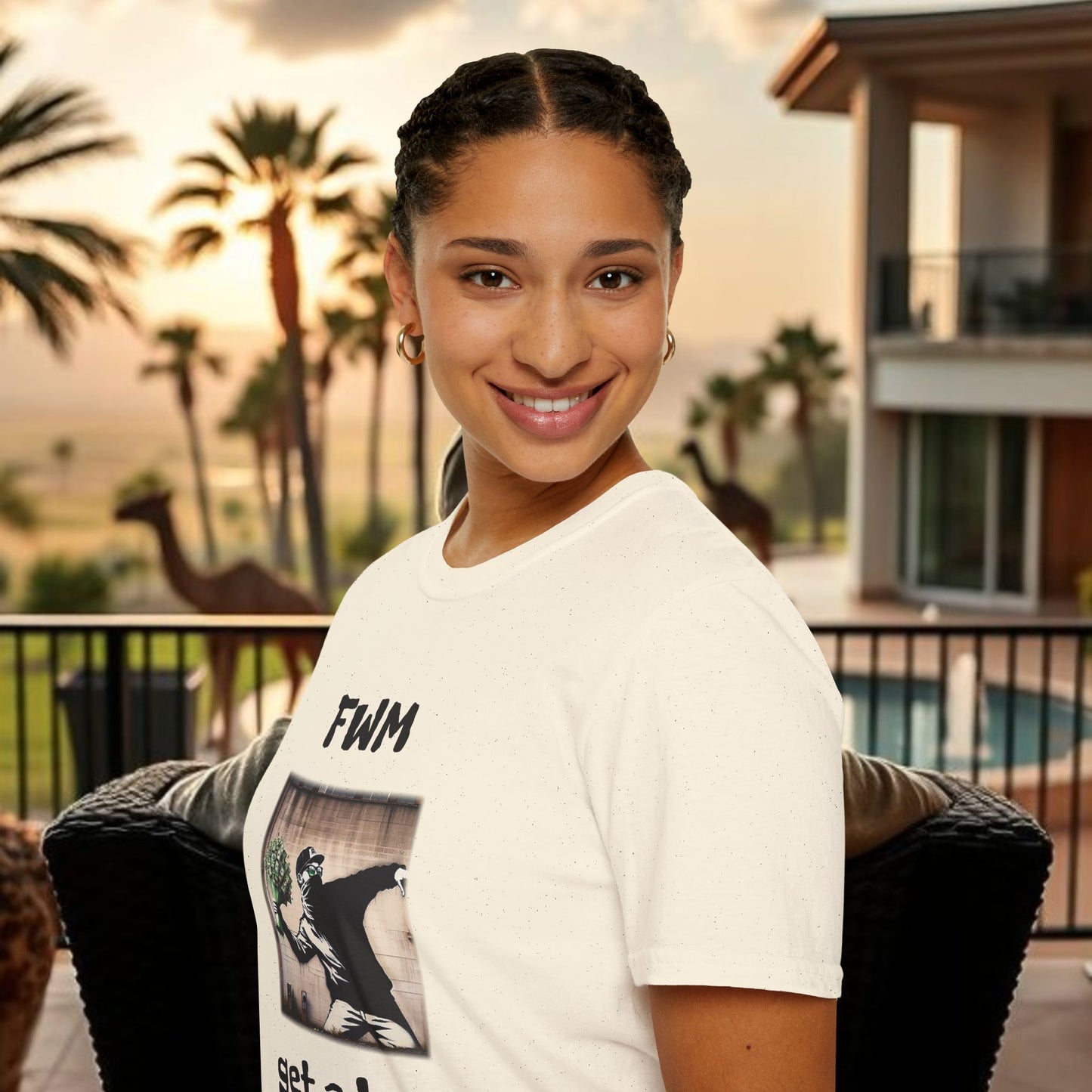 T-Shirt — "FWM Get a Bag" Graphic Tee (Banksy-Style Street Art)