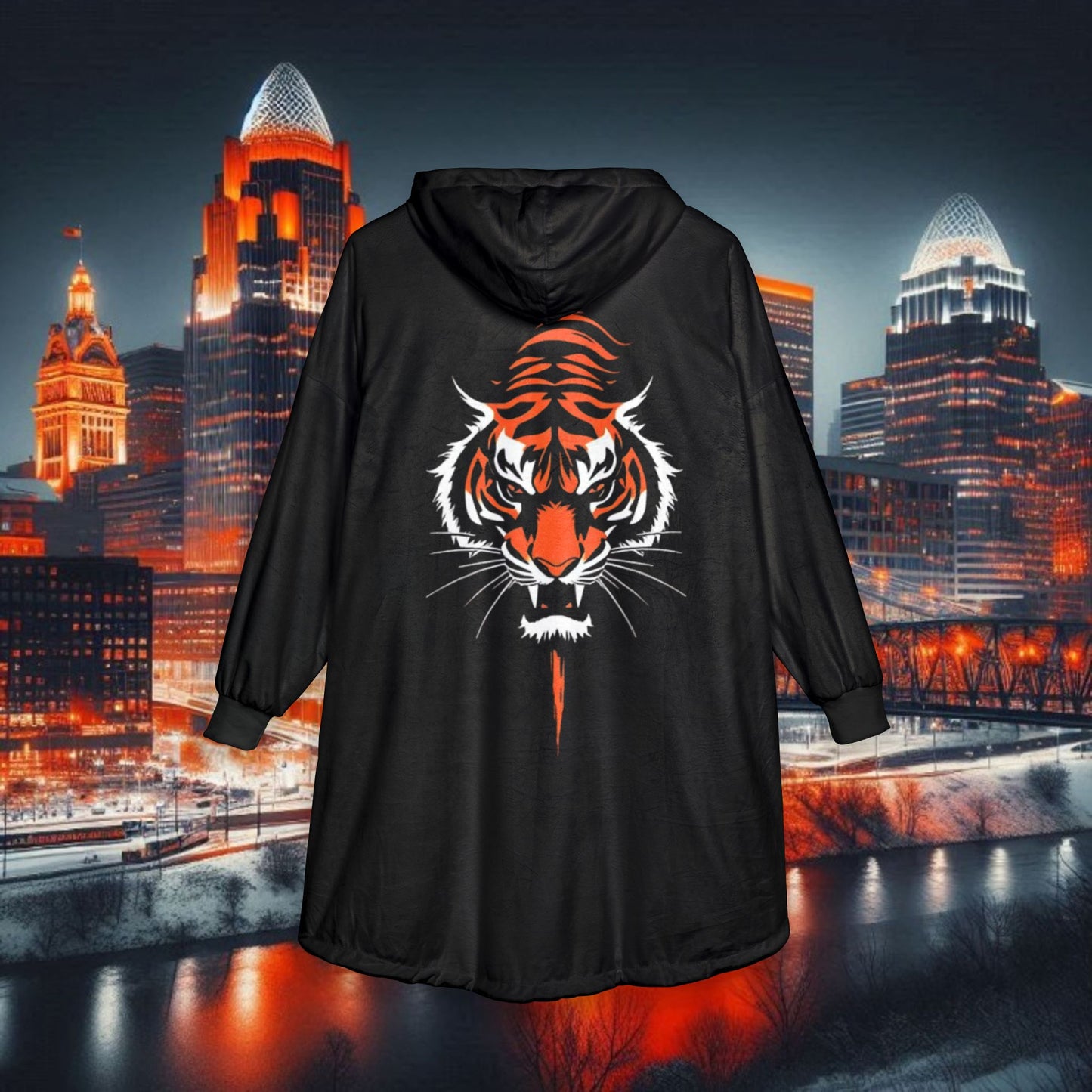 Hooded Blanket — Black Tiger Design with Number 1 (Cozy Game-Day Throw)