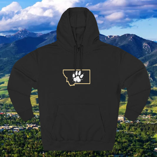 Bobcat Paw Print Fleece Hoodie, Cozy Sweatshirt, Casual Outdoor Wear, Unique Gift for Cat Fans, Montana State Fans