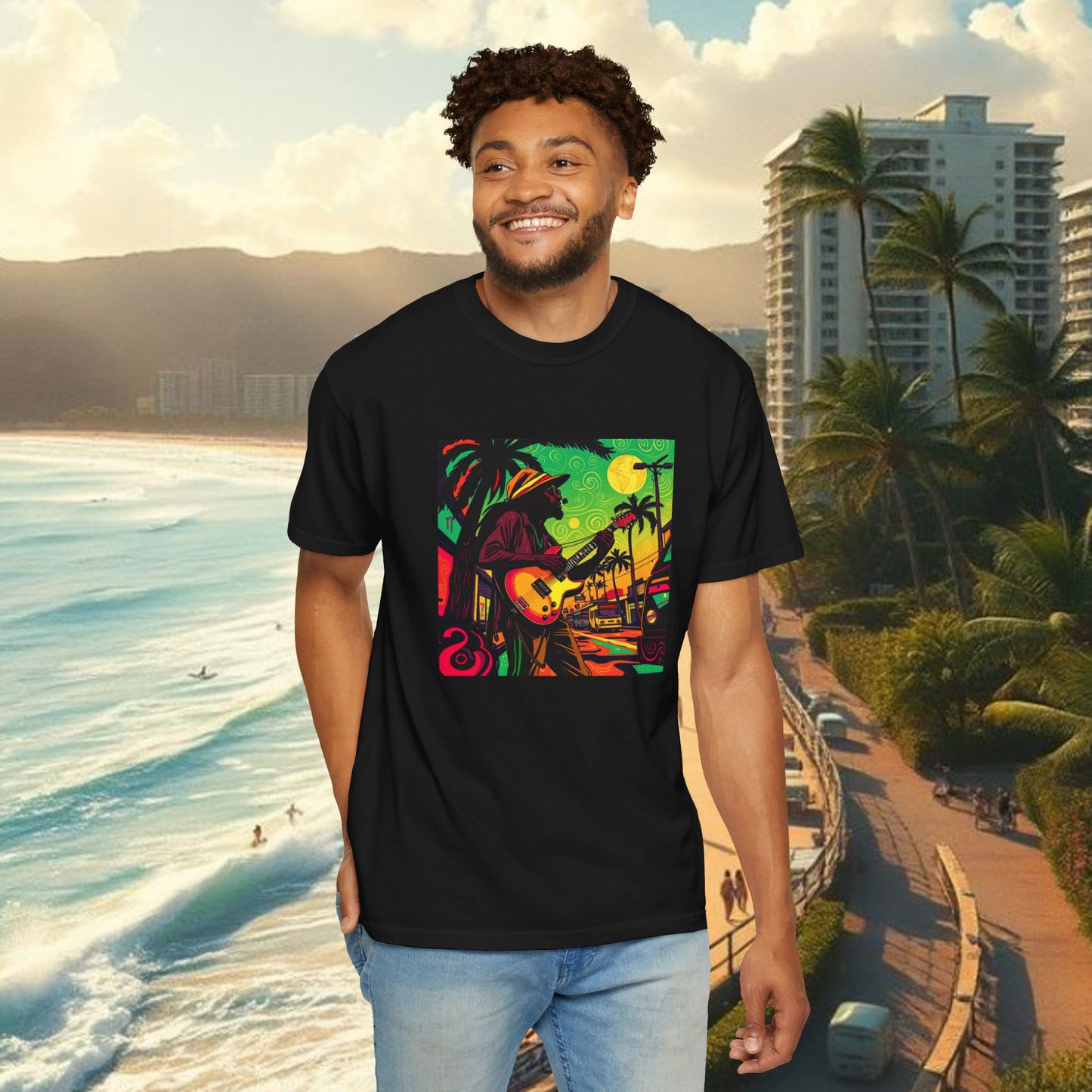 Vibrant Beach Vibes Unisex T-Shirt - Music & Paradise Design